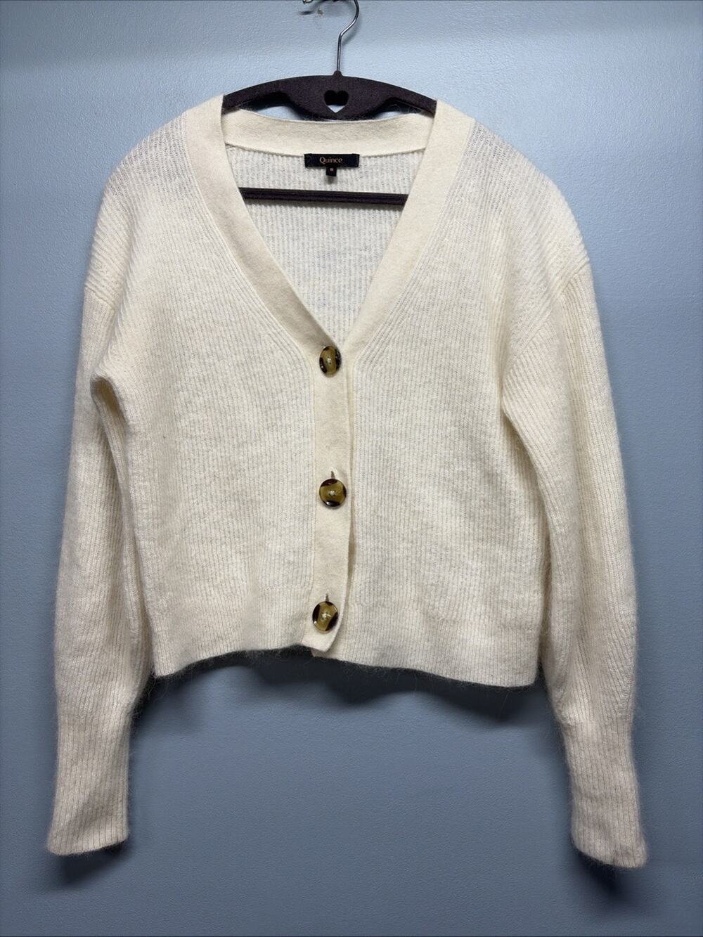 Quince Baby Alpaca-Wool Cropped Cardigan Ivory Sz Small - Classic/Preppy/Grandma